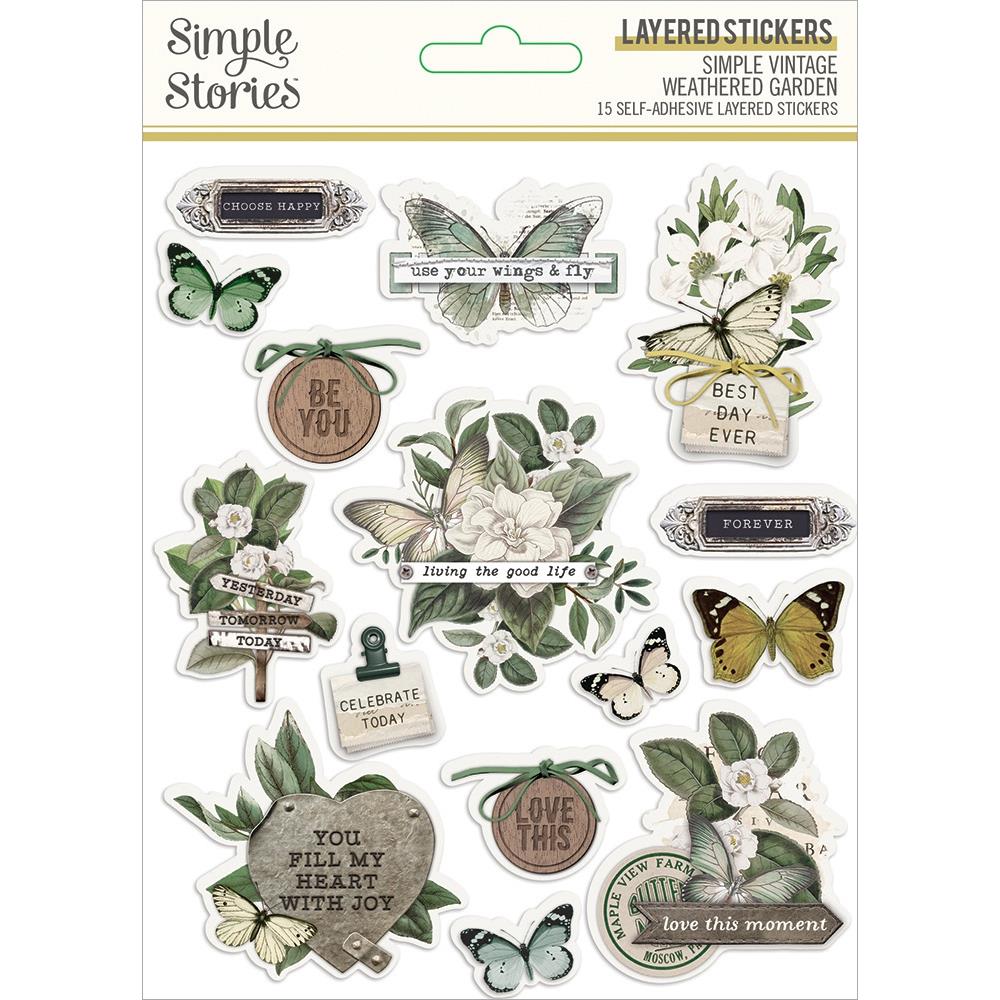 Simple Vintage Weathered Garden Layered Stickers 15/Pkg
