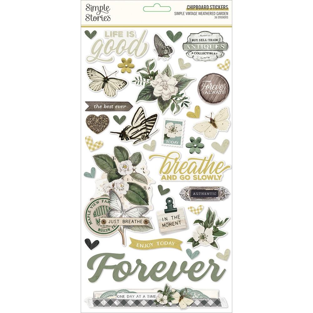Simple Vintage Weathered Chipboard Stickers 6"X12"
