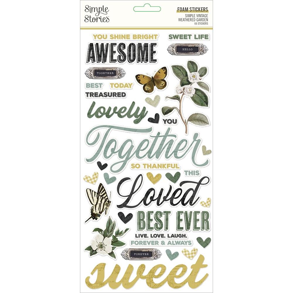 Simple Vintage Weathered Garden Foam Stickers 66/Pkg
