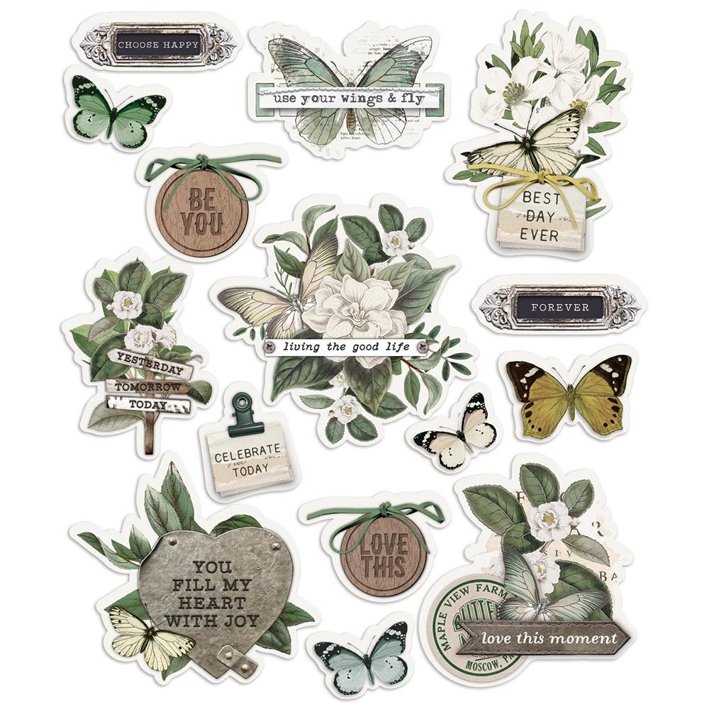 Simple Vintage Weathered Garden Layered Stickers 15/Pkg