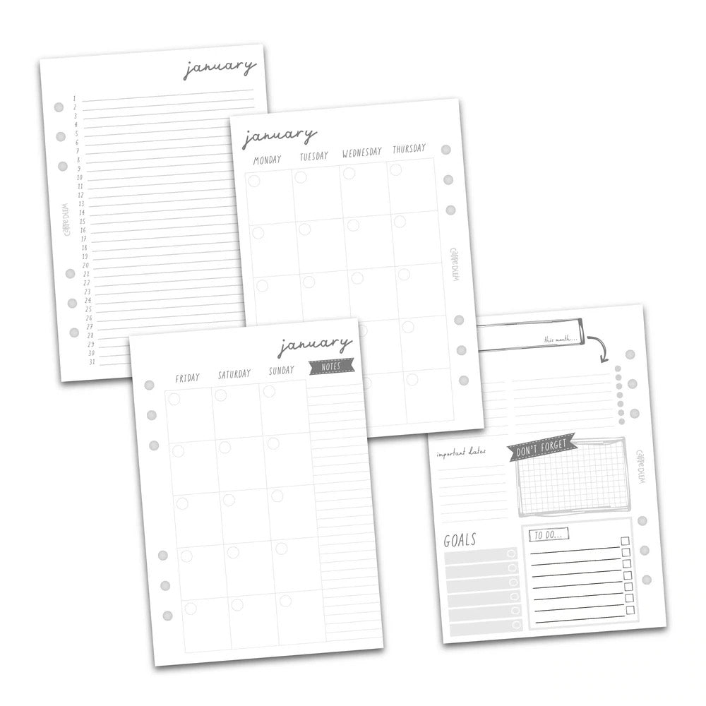 A5 Monthly Calendar Double-Sided Inserts 24/Pkg